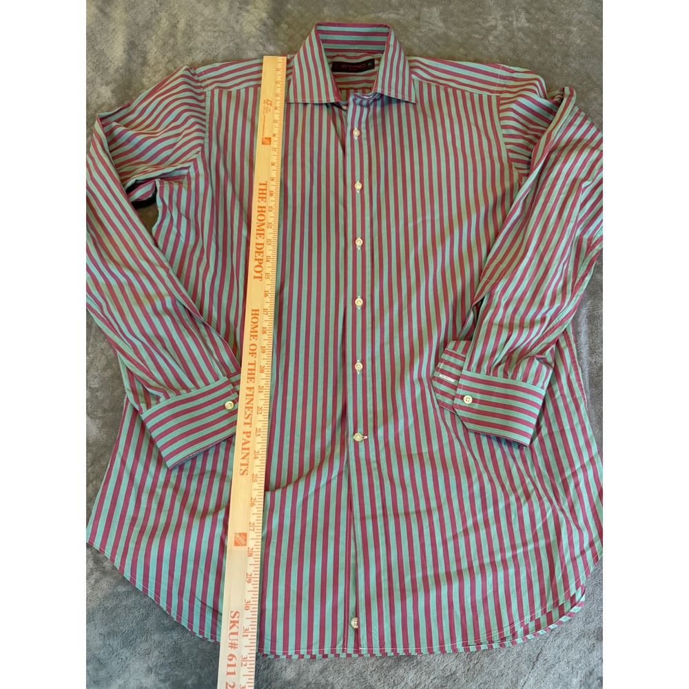 Etro Milano Mens Striped Button Down Shirt Teal Magenta Made‎ in Italy Size 42 - Picture 2 of 7